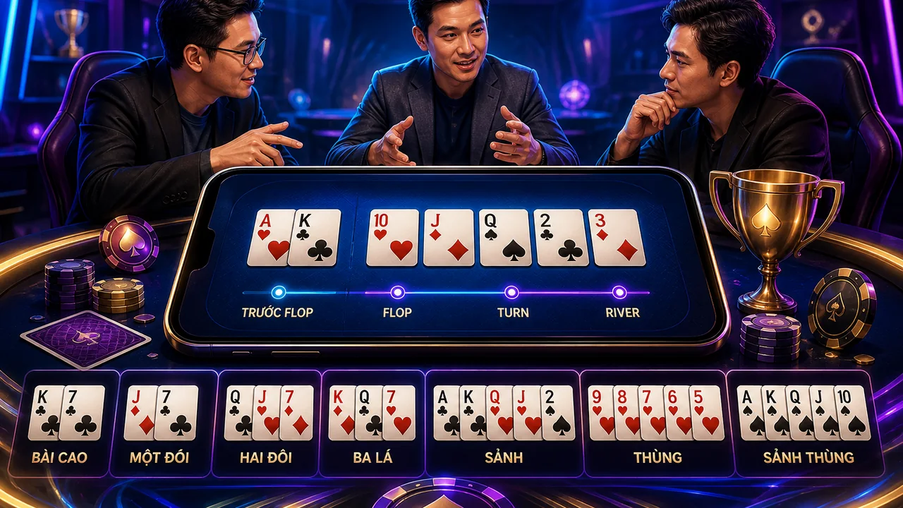 Đọc bộ bài trên màn hình nhỏ: luật poker Texas Holdem sodo66 trên điện thoại